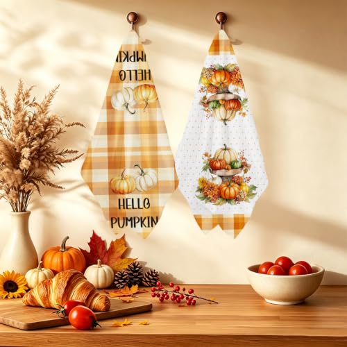 Fall Kitchen Towels Set of 2 - 14x24 Inch Pumpkin & Fall Decor, Includes Funny Everything Is Fine Sign Variation