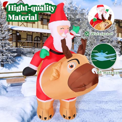 5 Ft Christmas Inflatable Santa Riding Pug Yard Decor with LED Lights Outdoor Holiday Decoration