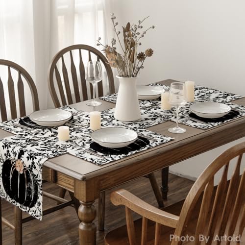 Black Pumpkin Fall Placemats Set of 4 - 12 x 18 Inches Rectangular