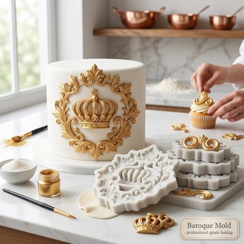 Baroque Scroll Lace Fondant Mold Crown Silicone Cake Decorating Tool - Style J