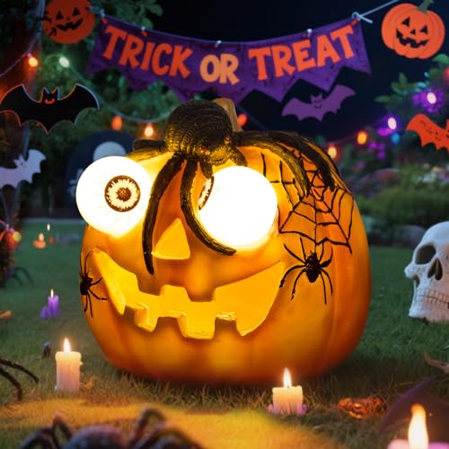 Halloween Pumpkin Solar LED Light with Spider Decoration - Waterproof Outdoor Garden Light