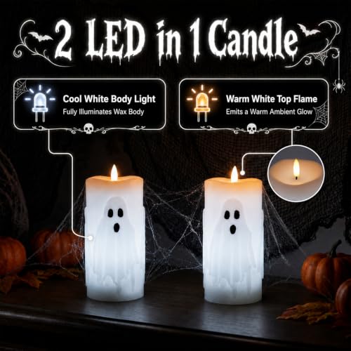 Fanna Halloween Ghost LED Candles Set of 2 with Remote - Flameless Indoor Decor