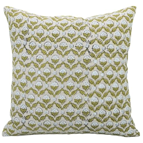 Boho Linen Throw Pillow Cover 14x14 Light Green Handmade Cushion Cover