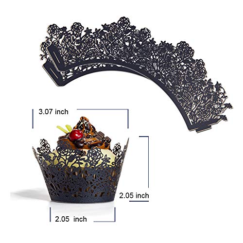 Black Lace Cupcake Wrappers Set - 60 Decorative Laser Cut Liners for Wedding & Party