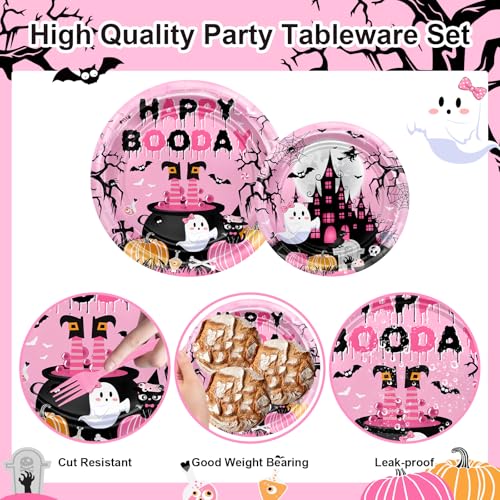 Pink Halloween Birthday Party Plates Napkins Cutlery Set for Kids - 192 Pcs