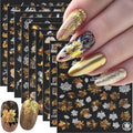 Fall Nail Stickers Set - Glitter Maple Leaf Butterfly Squirrel 3D Decals, Style 8