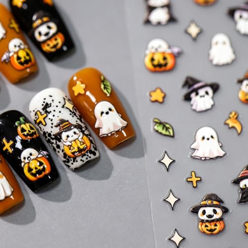 Halloween Nail Stickers 5D Embossed Ghost Pumpkin Nail Art Decals Style-6