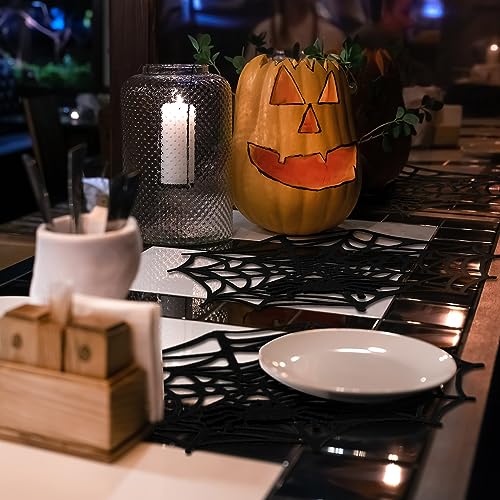 12 Pcs Halloween Spider Web Placemats - 13 Inch Felt Table Mats, Spooky Decor