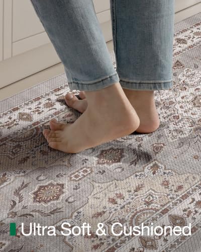 LUMI Cushioned Anti-Fatigue Kitchen Floor Mat 87 Inch Grey & Taupe