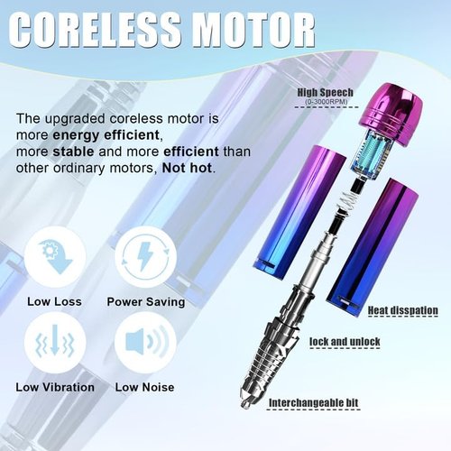 Rechargeable Nail Drill 35000RPM Electric Nail File for Acrylic & Gel Long Lasting Battery 6pcs Polishing Tools and Sanding Bands Kit Portable for Home Salon and Travel - Sunset Blue