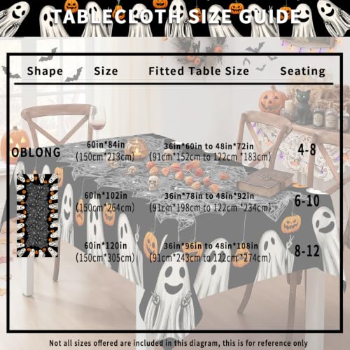 Halloween Black Rectangular Tablecloth 60 x 84 Inch Spider Web Ghost Design - Festive Party Decor