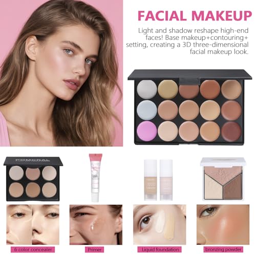Full 20-Color Makeup Kit for Women & Teens - Eyeshadow, Foundation, Lipstick & Brushes - Gift Set