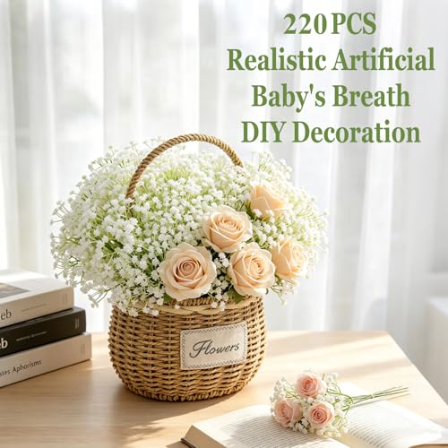 Baby's Breath Artificial Flowers Bulk 220 Pcs - Real Touch White Fake Flowers for Wedding & Decor