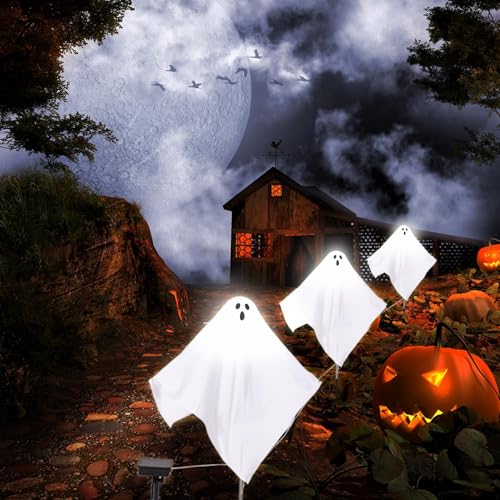 3 Pack Solar Ghost Pathway Lights Outdoor Halloween Stake Decor