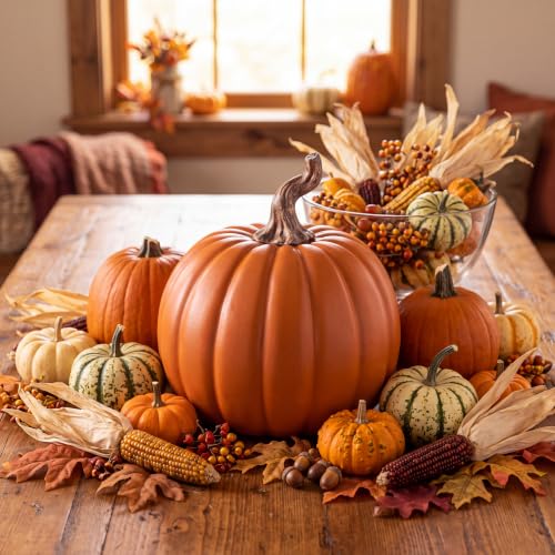 Large Fall Pumpkin Decoration Foam Pumpkin 12 Inch Orange for Porch & Home