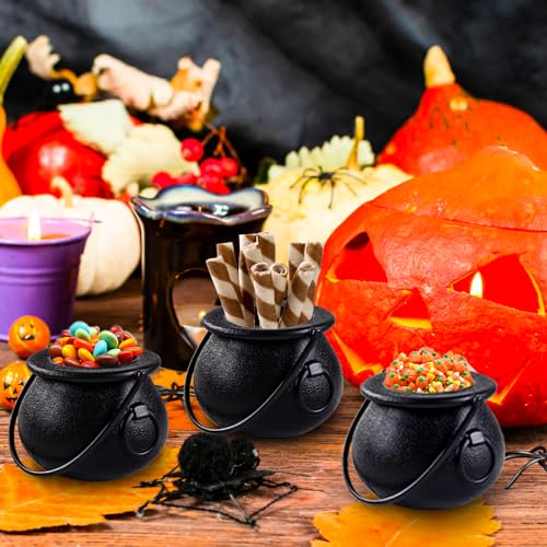 Mini Black Cauldron Set for Halloween & St. Patrick's Day - 12 Pcs Small Plastic Kettles