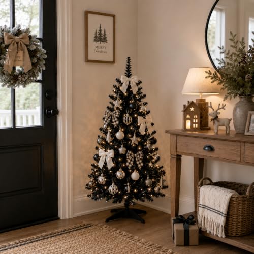 4FT Black Artificial Christmas Tree - Small Tabletop Holiday Decor - Senjie Variation