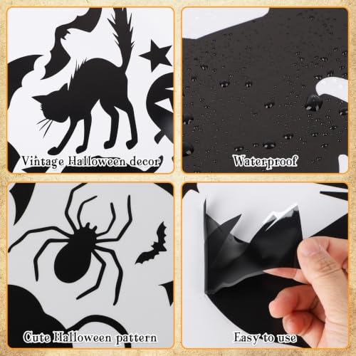 Halloween Witch Bat Window Clings Set - Castle Variation, Large Spooky Decorations