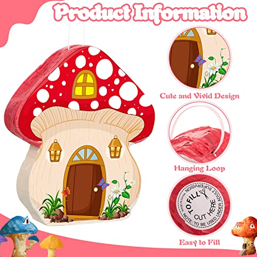 Kids Mushroom Piñata with Stick & Blindfold - Forest Party Decoration