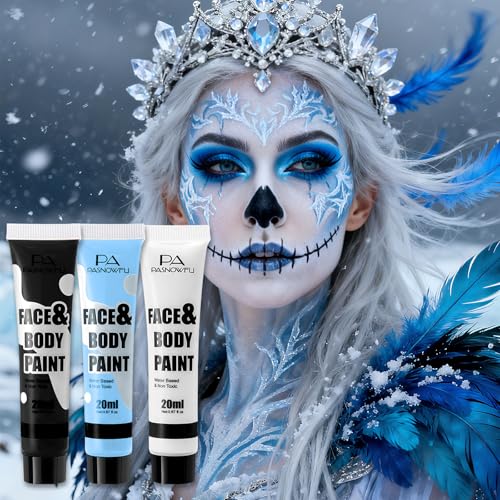 Black White Light Blue Water-Based Face Paint for Halloween & SFX - PASNOWFU