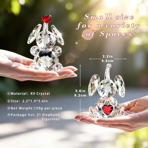 Couple Crystal Elephant Figurines Gift Set - 3.5 Inch Glass Animals Statues