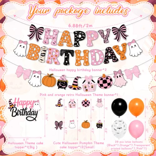 Pink and Black Halloween Birthday Party Balloons & Cake Topper Set