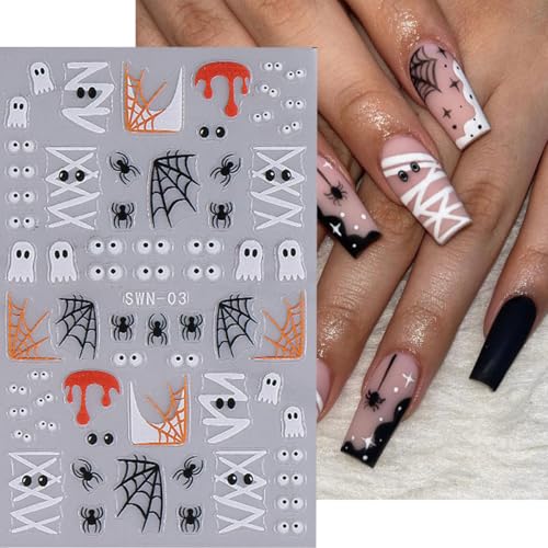 Halloween Nail Art Stickers Decals 3D Ghost Spider Web Pumpkin - Style6