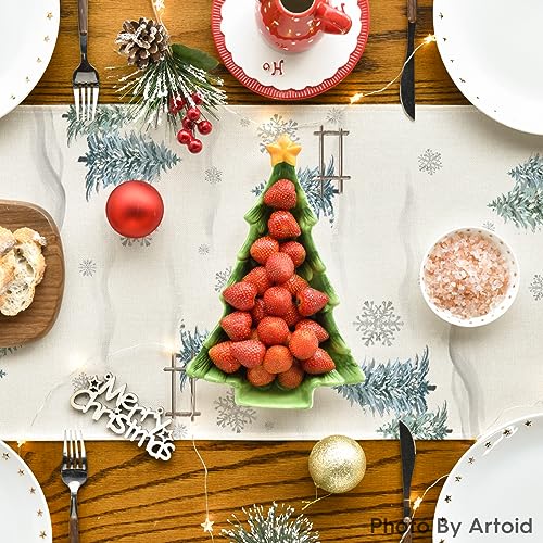 Christmas Table Mat Set with Table Runner - Snowman Snowflake Holiday Decor, 6 Pieces