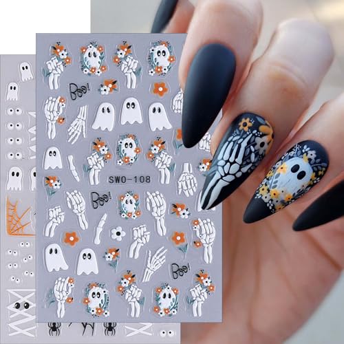 Halloween Nail Stickers Set with Ghost Face & Pumpkin – Cat Pumpkin Variation