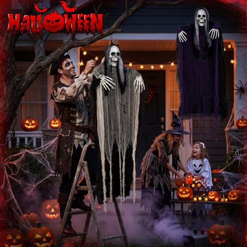 Halloween Hanging Skeleton Decorations Set - Outdoor Indoor Yard Spooky Ghosts 58" & 43"