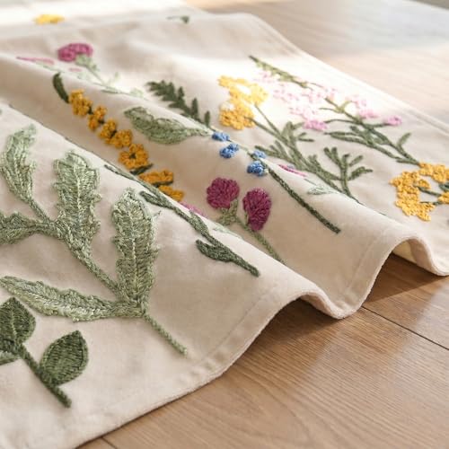 Beige Floral Embroidery Table Runner 13x90 Inch for Kitchen & Dining