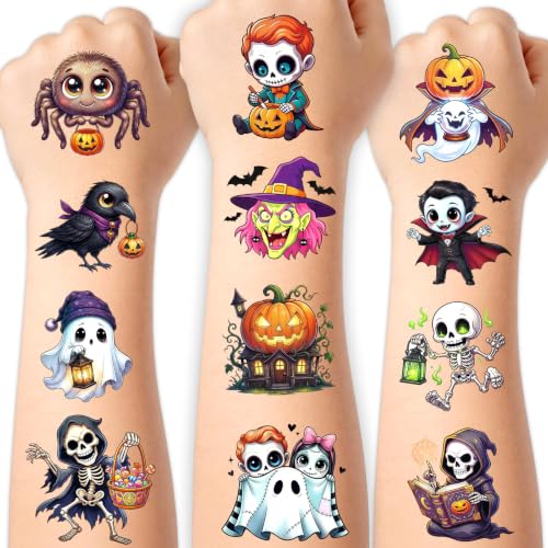 Halloween Pre-Cut Temporary Tattoos for Kids - 192 Designs, 16 Sheets
