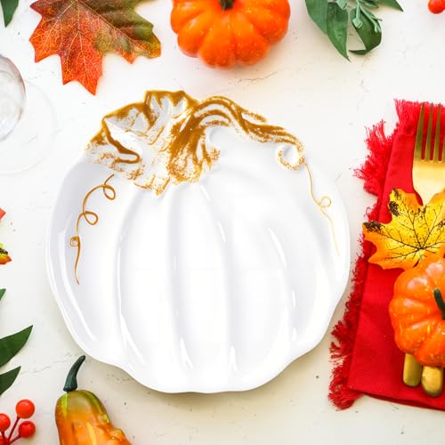 Ceramic Pumpkin Plates Set of 4 - Fall Thanksgiving Appetizer & Dessert Dishes