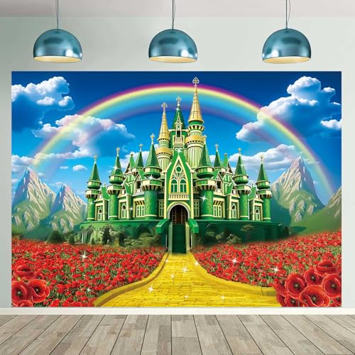 10x8FT Rainbow Floral Castle Backdrop - Yellow Brick Road Halloween Party Photography Background - Princess Birthday Decorations - Variation of THIS listing