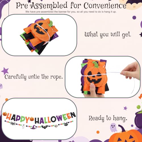 Halloween Felt Banner Set - Classic Halloween Party Decorations with 2 Banners & Pom Poms - Variation of Halloween 1