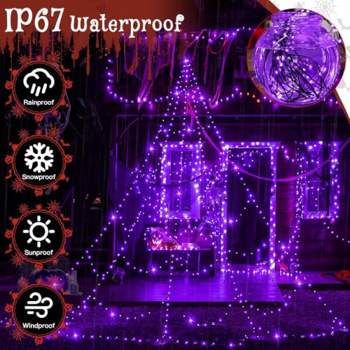 Halloween Spider Web Lights Outdoor Purple 266 LEDs 9.8FT with Remote Control - Waterproof Decor
