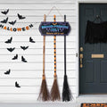Halloween Broom Parking Sign with Wooden Witch Brooms - Outdoor Porch Decor