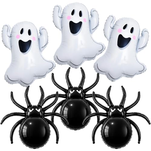 Halloween Balloons Set - 6 Large Ghost & Spider Foil Decorations for Parties