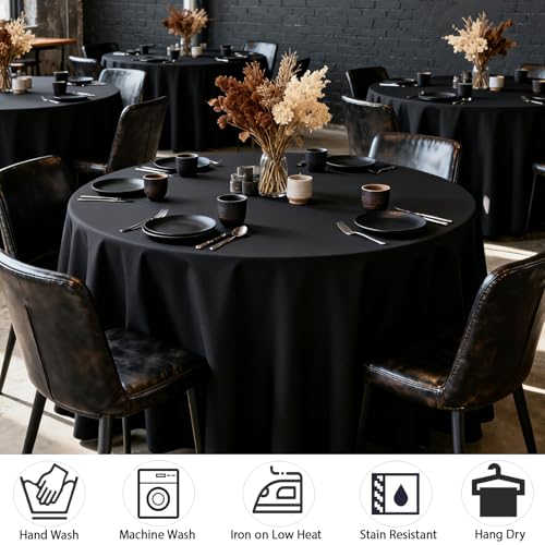 Black 70 Inch Round Tablecloth - Stain & Wrinkle Resistant Polyester for Wedding & Events - Variation: Black / 70"