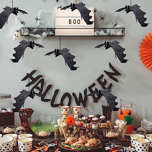 Halloween Hanging Bats Set of 12 Rubber Spooky Flying Bat Decorations