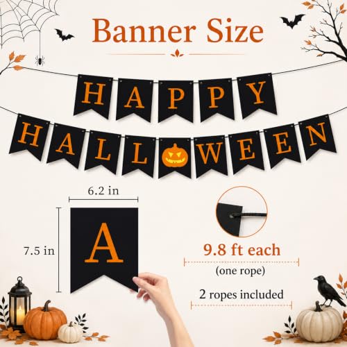Orange Halloween Banner with Pumpkin Sign - Festive Party Decoration