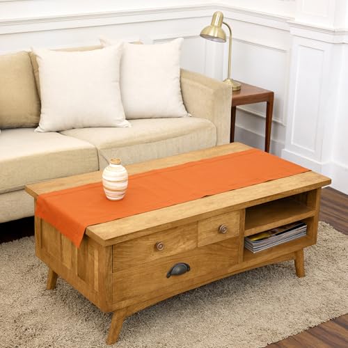 Cotton Linen Pumpkin Hemstitch Table Runner 14 x 48 Inches - Handcrafted