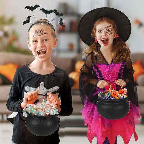 Halloween Witch Cauldron Decorations 6 Pack - Large Black Plastic Cauldrons for Party & Haunted House