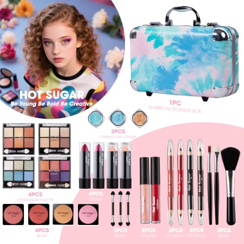 All-in-One Makeup Set with Blue Tie-Dye Case for Beginners & Enthusiasts
