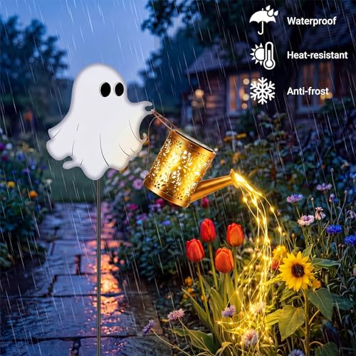 Solar Ghost Garden Stake Lights Set - Warm Light, 2 Pack Halloween Decor
