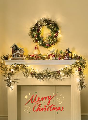 Prelit Christmas Garland with Lights - 6 Feet Norfolk Pine & Eucalyptus - Battery Operated, Variation: Pinus Banksiana / 1 Pack