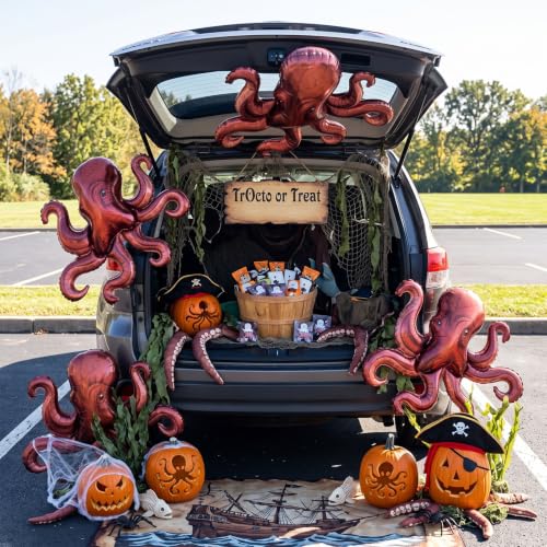4Pcs Octopus Foil Balloons for Pirate Ocean & Halloween Party Decor