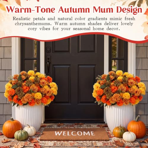 Artificial Fall Flowers Faux Silk Mums Set of 24 - Harvest Assorted
