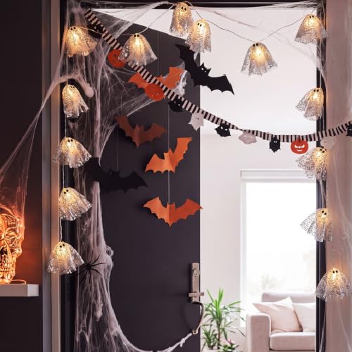 Halloween Glitter Ghost Garland Light Up Spooky Decoration - 5.9ft