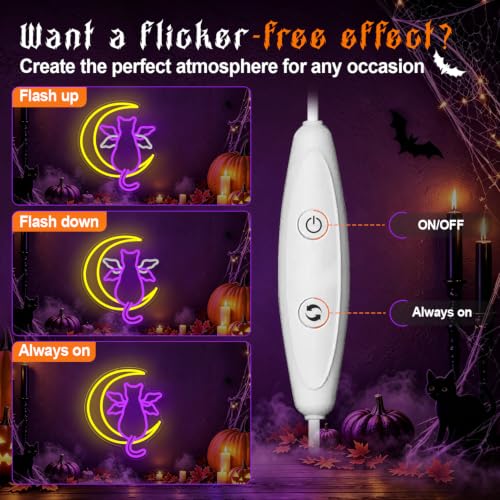 Purple MoonCat Halloween Bat Cat Neon Sign with Waving Wings USB Light